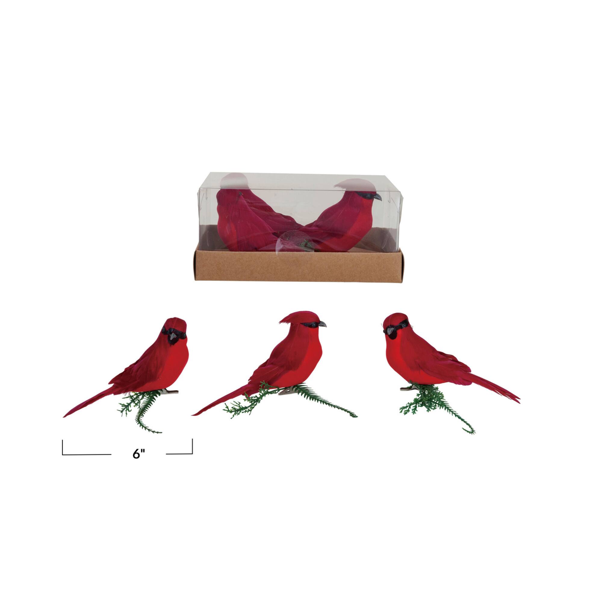Hello Honey® 6" Red Foam & Feather Cardinal Clip-On Ornament Set